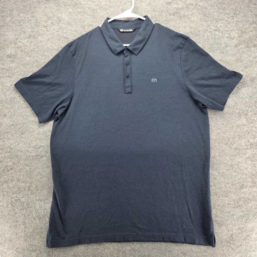TravisMathew Polo Shirt Mens 2XL Navy Blue Pima Cotton Golf Performance Logo